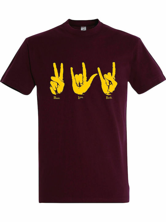 kirikoko Peace, Love, Rock T-shirt Μπορντό Βαμβ...
