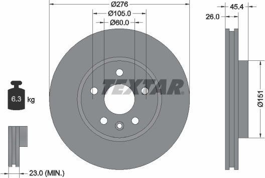 Textar Δισκόπλακα Εμπρός 1τμχ για Opel Ampera-e