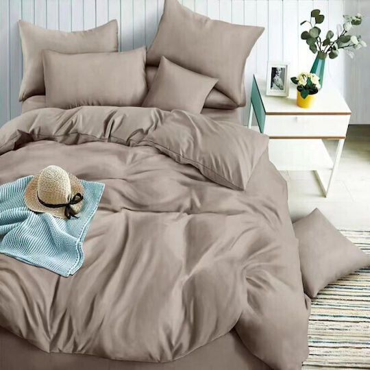 To megalo pazari Bettwäsche-Set King Size mit Gummiband 220x240cm. Mocha 4Stück