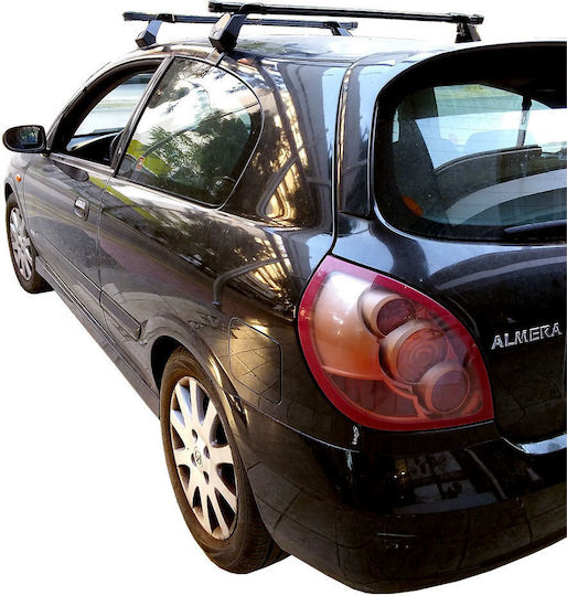 Hermes Steel Car Roof Bars for Nissan Almera 3D Set with Roof Rack Legs Black