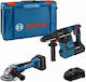 Bosch 0615990N33 Set Angle Wheel & Hammer 18V with 2 Batteries 5.5Ah and Case