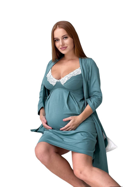 EasyMum Spaghetti Strap Nightgown for Maternity Hospital & Breastfeeding Petrol