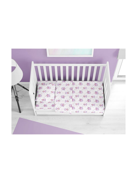 Dimcol Baby Sheet Crib Cotton Fitted White-Lilac 70x140cm