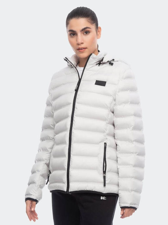 Be:Nation Women's Short Puffer Jacket for Winter with Hood Gray