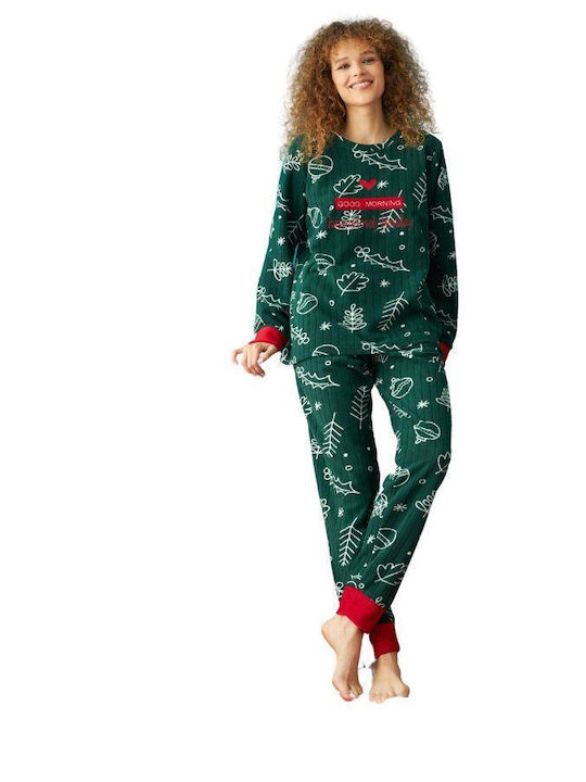 Misenza De iarnă Set Pijamale pentru Femei Fleece Dark Green