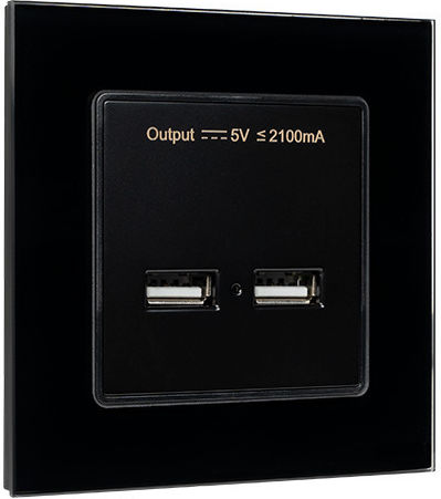 Elmark Walled Power Socket with 2 USB Ports Black