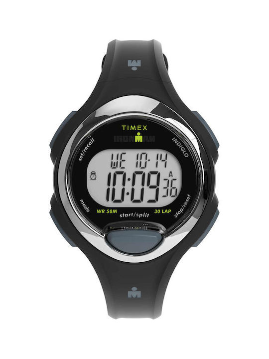 Timex Ironman Digital Watch Chronograph Battery with Black Rubber Strap