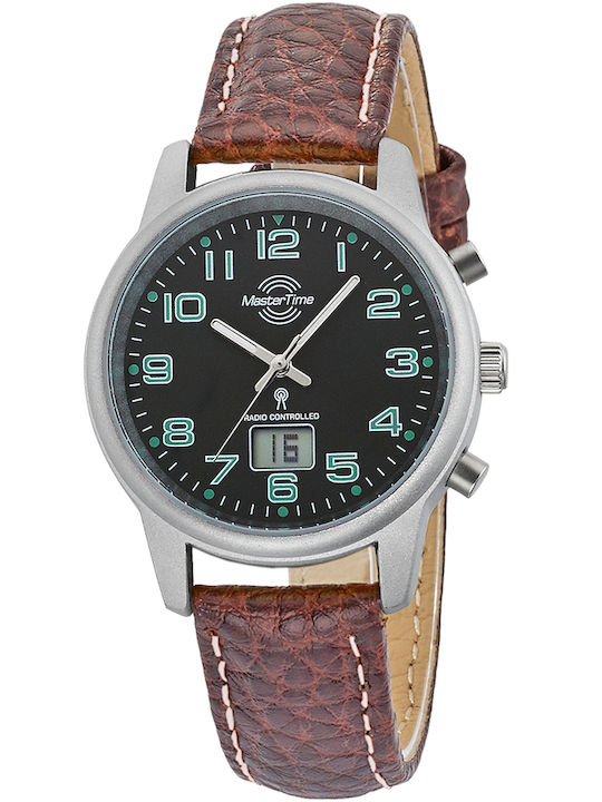 Master Time Ανδρικό Ρολόι 34mm Μπαταρίας με Καφέ Δερμάτινο Λουράκι