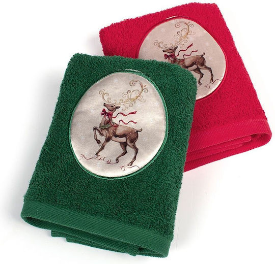 Dimcol Hand Towel Reindeer 40x60cm Red-Green 2 Pieces