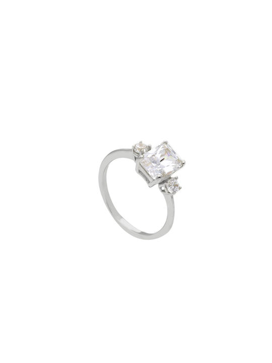 Mentzos Single Stone from White Gold 14K