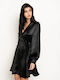 Mini Evening Dress Satin Wrap Black