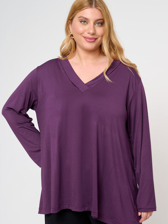 Women's Blouse Long Sleeve with V Neckline Purple