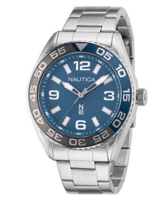 Nautica Men's Watch 45mm Chronograph Battery with Silver Metal Bracelet