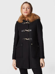 Naf Naf Women's Wool Midi Montgomery with Buttons Μαύρο.