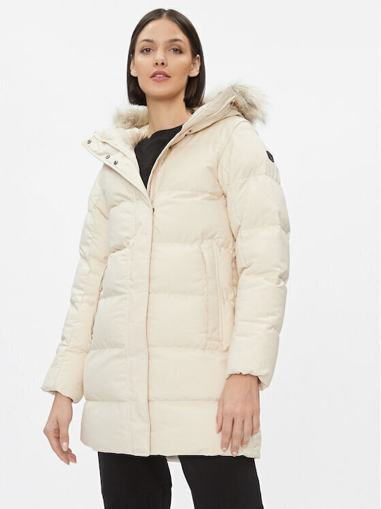 Blossom Women's Short Puffer Jacket for Winter Ecru.