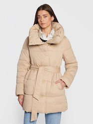 Sisley Women's Long Puffer Jacket for Winter Beige