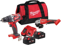 Milwaukee Set Angle Wheel & Impact Drill Driver 18V with 2 4Ah Batteries and Case