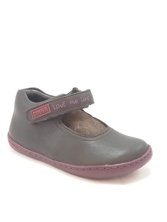 Kids Leather Ballerinas Twins with Hoop & Loop Closure Brown