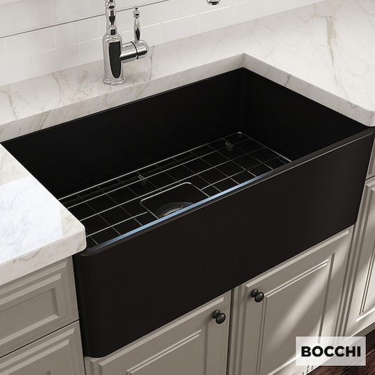 Bocchi 1138 Ένθετος Νεροχύτης Πορσελάνινος Μ76xΠ46cm Μαύρος