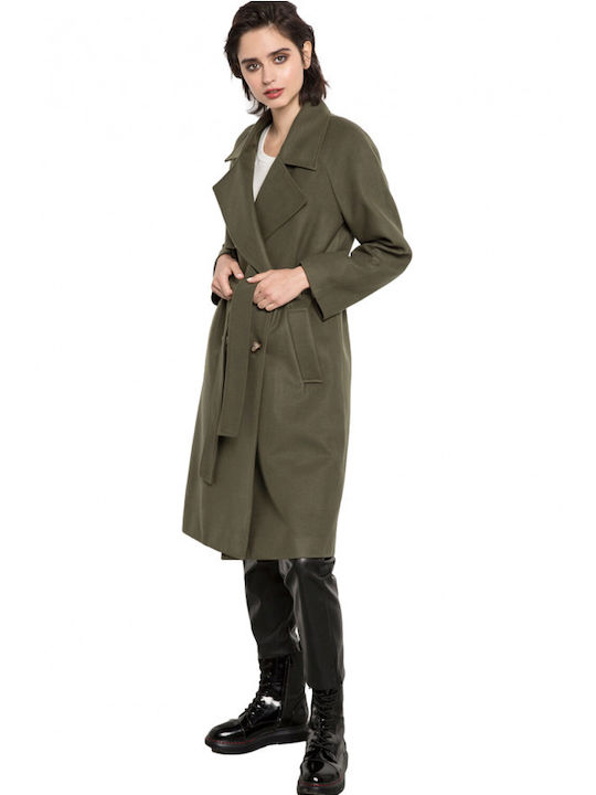 Matis Fashion Women's Long Coat with Buttons Khaki