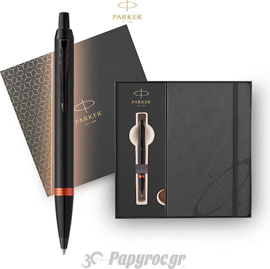 Parker Im Vibrant Rings Flame Pen Set Ballpoint Medium Orange (in a paper cassette)