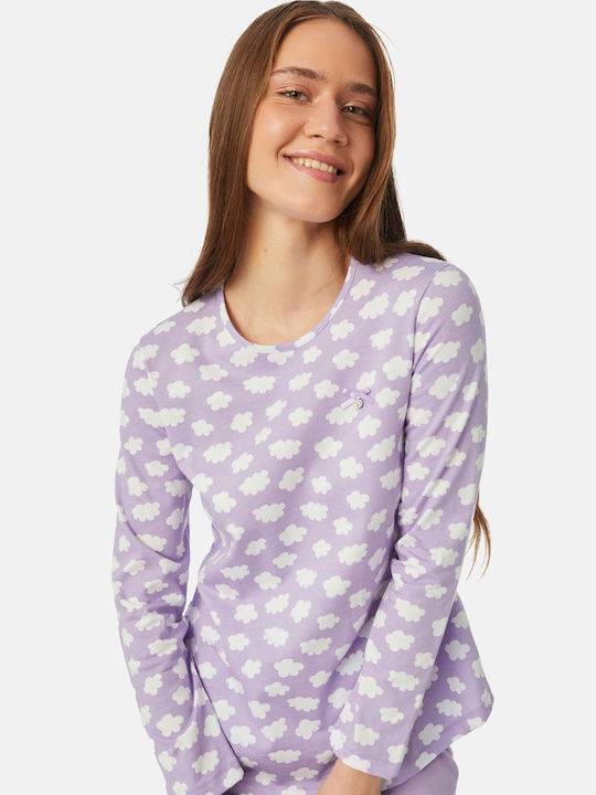 Minerva Winter Damen Pyjama-Set Baumwolle Lila