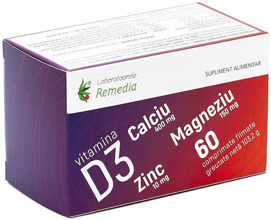 Laboratoarele Remedia Calciu Chelat 400mg Cu Vitamina D3 2 Comprimate 60 Capsule Original