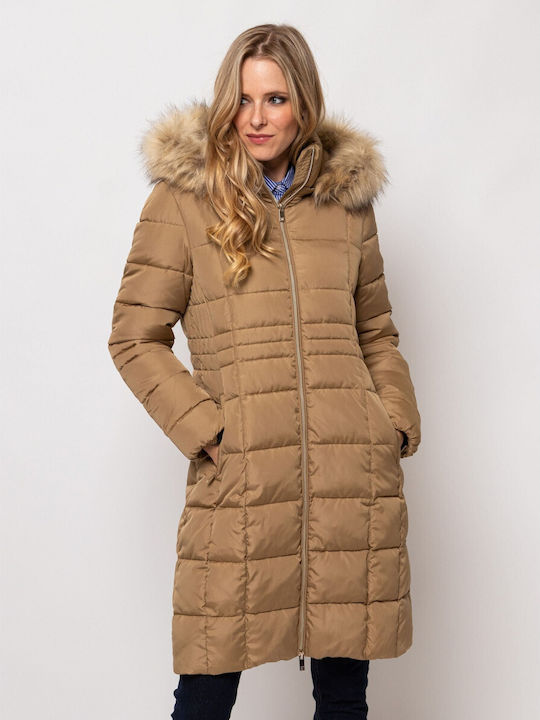 Heavy Tools Women's Short Puffer Jacket for Winter Beige