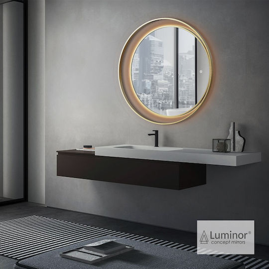 Luminor Round Led Bathroom Mirror Made of Inox Steel 82x82cm Bronze