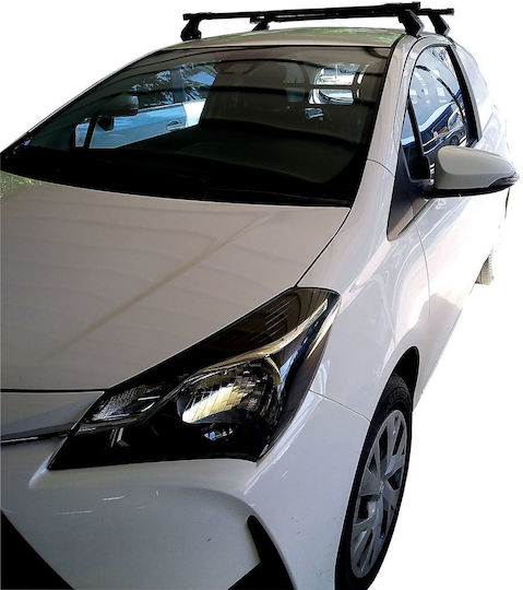 GS Steel Car Roof Bars 110cm for Toyota Yaris 3D Set with Roof Rack Legs and Lock Silver