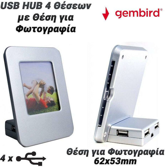 Gembird USB-Hub 4 Anschlüsse USB 2.0 mit USB-A Anschluss Silber