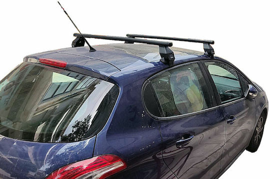 Menabo Metallic Car Roof Bars for Peugeot 208 5D Set with Roof Rack Legs Silver