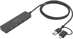 Digitus USB 3.0 Hub 5 Porturi cu conexiune USB-A / USB-C Black