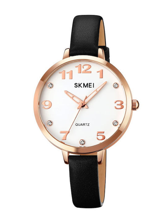 Skmei 2028 Women's Watch with Leather Strap Black/Rose Gold
