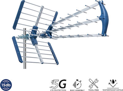 Edision Talos Draußen TV-Antenne (keine Stromversorgung erforderlich) 15db LTE 5G 21-48 Kanäle in Blau Farbe Verbindung mit Koaxialkabel