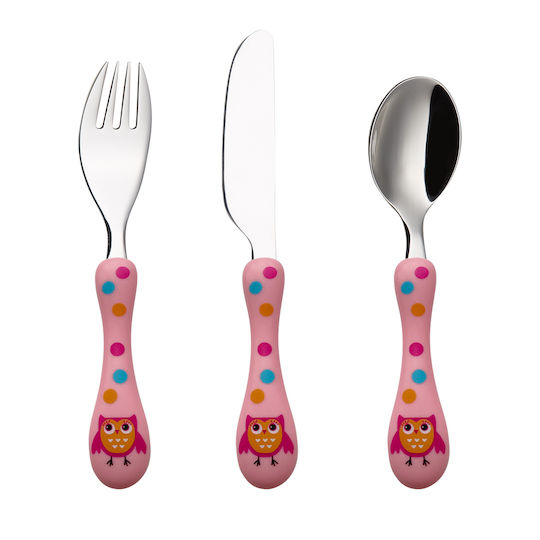 Cryspo Trio Baby Cutlery Set made of Metal Pink 3pcs