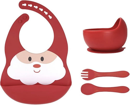 Herokids Feeding Set made of Silicone with Non-Slip Base Red 4pcs