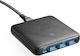 Anker mit 3 USB-A Anschlüssen und USB-C Anschluss 65W Stromlieferung Schwarz (PowerPort Atom)