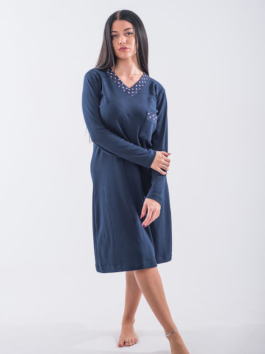 Cherry Underwear Зимна Дамска Нощница Blue.