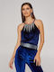 Women's Blouse Velvet Sleeveless Blue