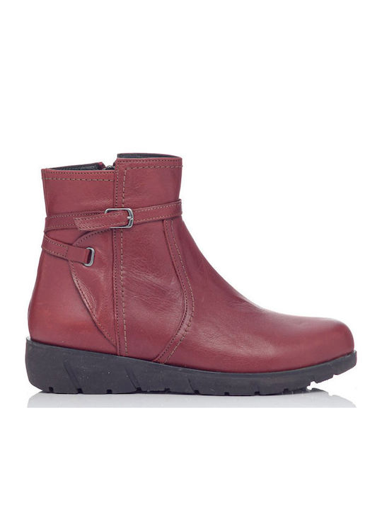 Leather Women's Ankle Boots Burgundy