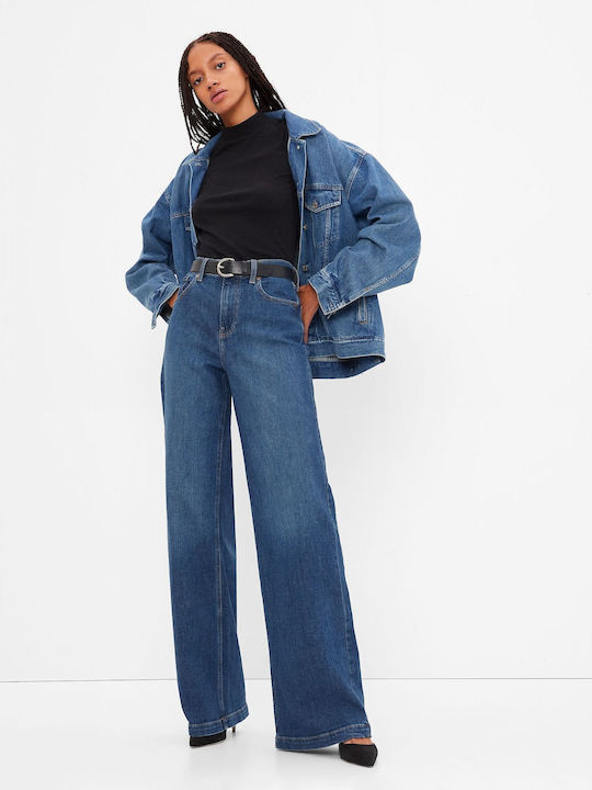 Hoch tailliert Damenjeans in Lockerer Passform Dark Wash