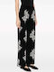 Women's Fabric Trousers Flared Floral Black