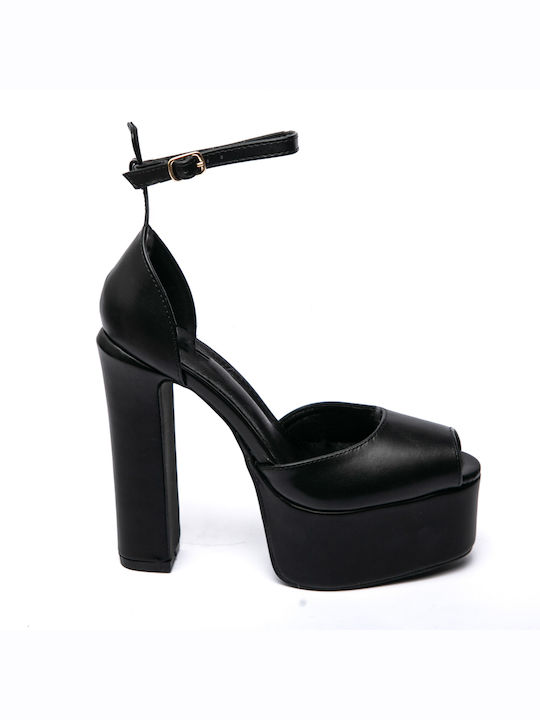 Malesa Black Heels with Strap