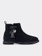 Suede Kids Boots with Zipper Black