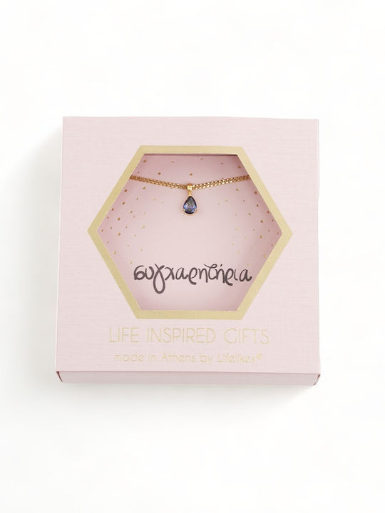LifeLikes Necklace with Tear Design made of Gold Plated Steel with Blue Zircon