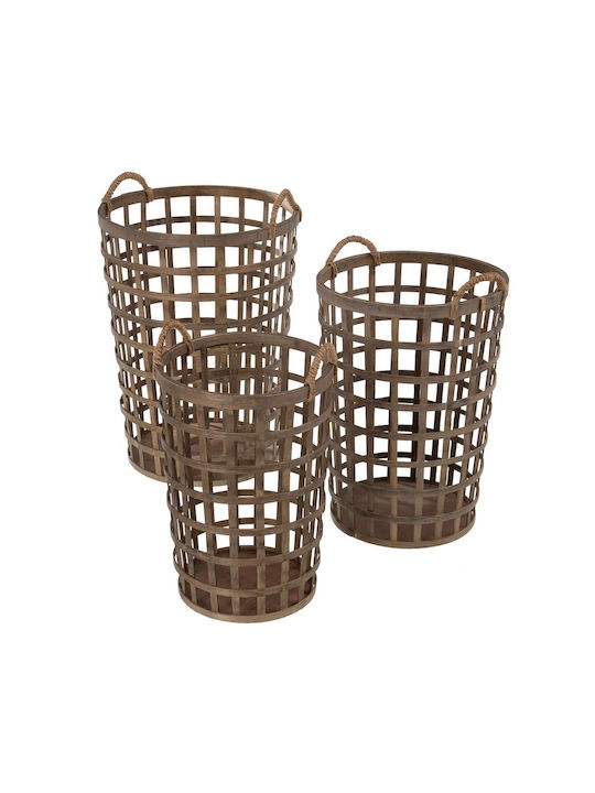 BigBuy Storage Basket Bamboo Brown 41x41x56cm 3pcs