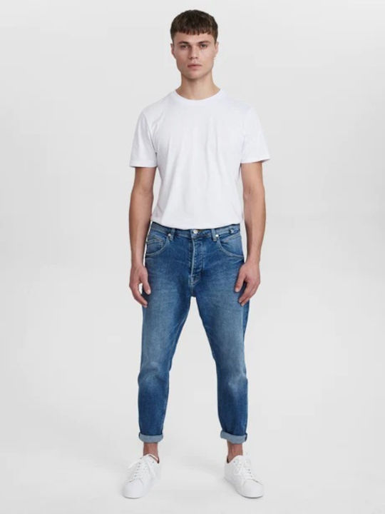 Alex K3948 Men's Elastic Jeans Pants with Slim Tapered Fit Blue K3948