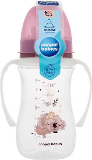 Canpol Babies Kunststoff Babyflasche Gegen Koliken mit Silikon Sauger für 3+ Monate Rosa 240ml