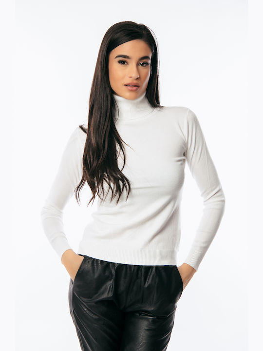 Dress Up Women's Long Sleeve Pullover Turtleneck White